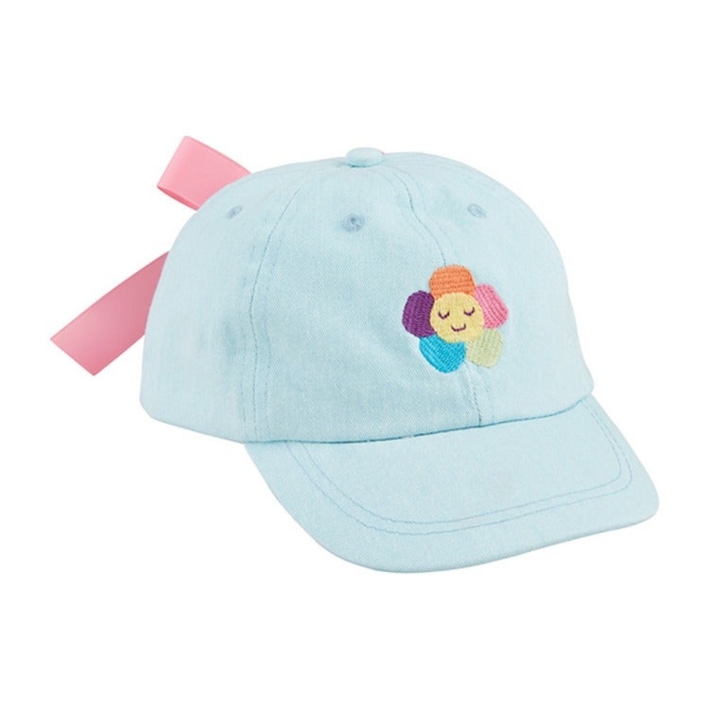 Mud Pie Light Blue Hat with Multicolor Flower Embroidery Bow Back - Picture 1 of 3